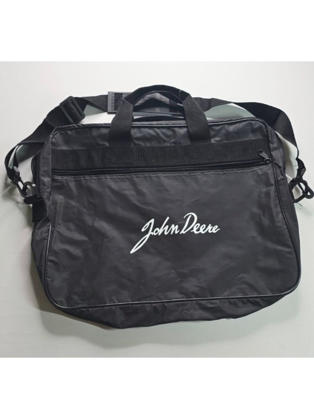 John Deere Black Nylon Messenger Bag 16" X 13" With Adjustable Strap